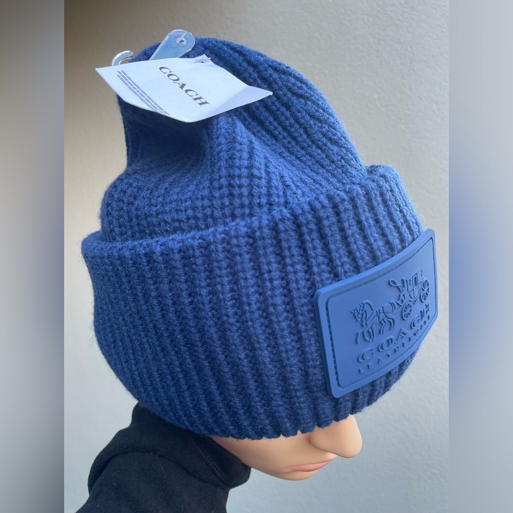 Coach True Blue Ribbed Beanie. - Picture 5 of 12